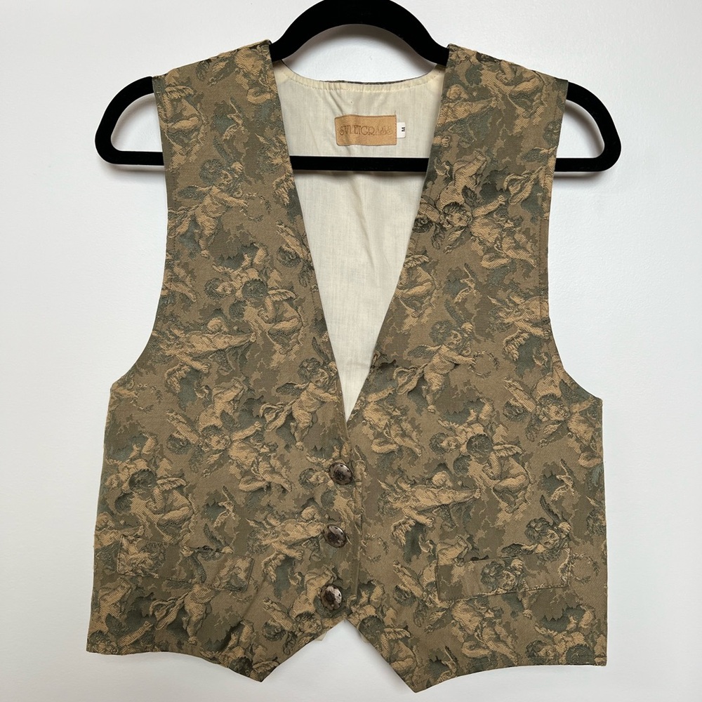 Vintage Cherub Pattern Vest with Silver Buttons size M